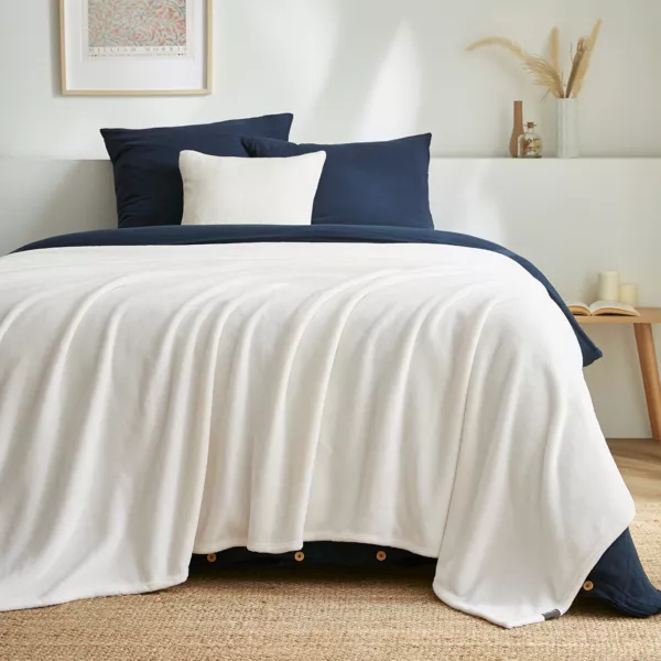 Plaid doux flanelle (220 x 240 cm) Didou Ivoire