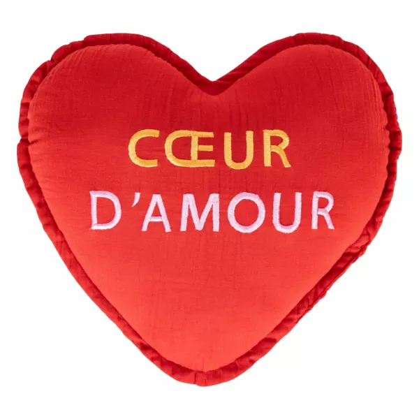 Coussin cœur enfant coton (40 cm) Amour Rouge