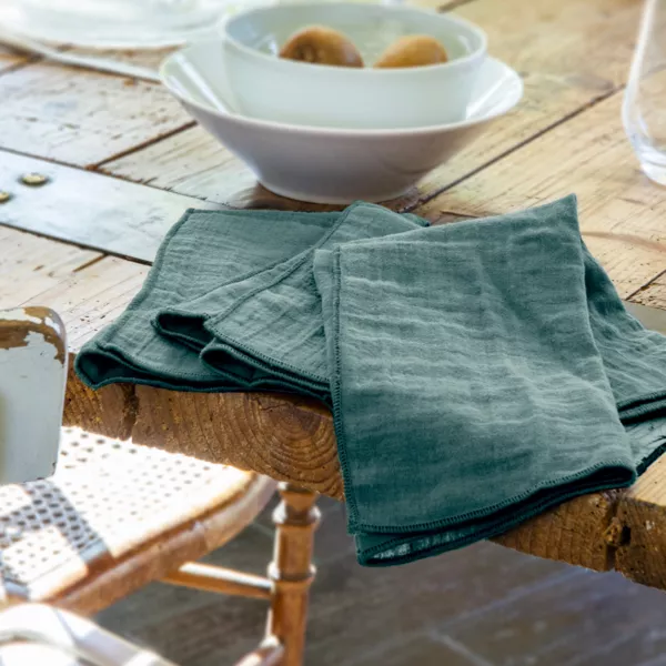 Set van 3 servetten Katoengaas (40 x 40 cm) Gaïa Eendblauw