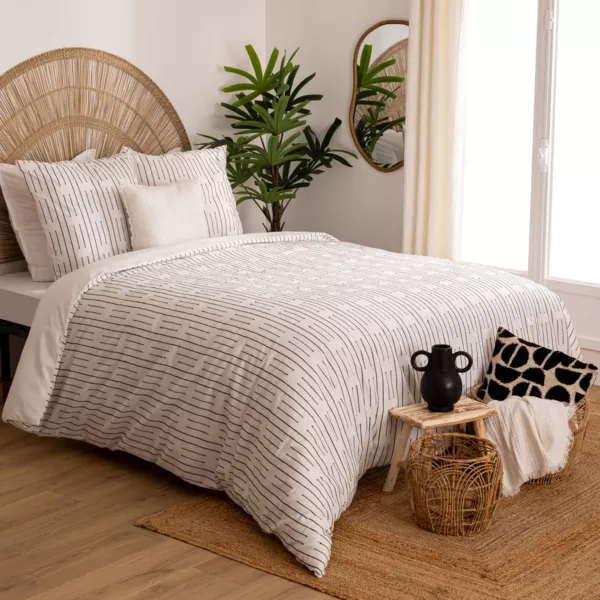 Funda nórdica y dos fundas de almohadas algodón (260 x 240 cm) Dobby Gris