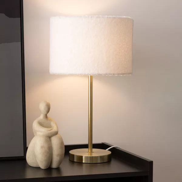 Bordlampe i bouclette og metal (H49 cm) Tina Hvid og guld