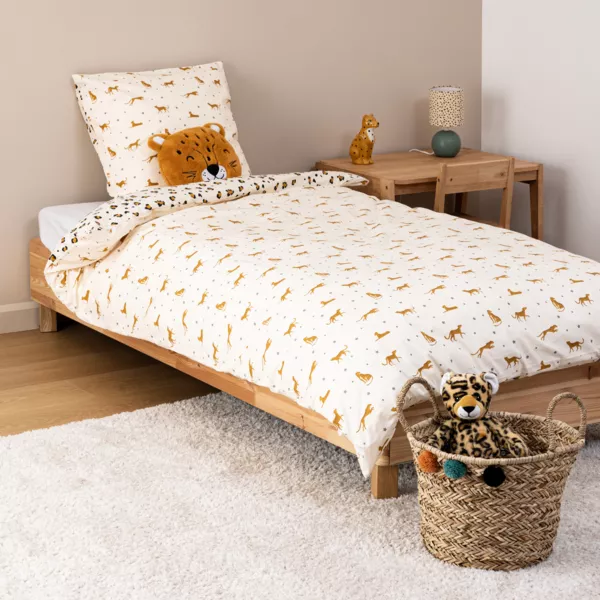 Funda de edredón y una funda de almohada infantil de algodón (140 x 200 cm) Leopardo Multicolor
