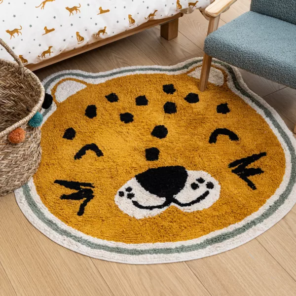 Alfombra antideslizante para niños de algodón (90 cm) Leopardo Naranja