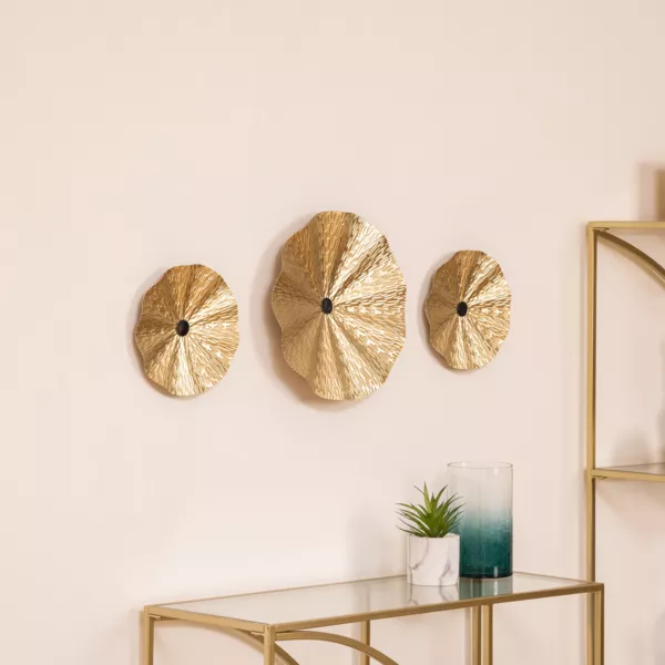 Lot de 3 décos murales métal (D33,5 cm) Leslie Or