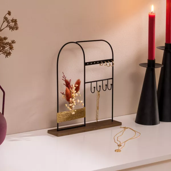 Porta joyas de metal y madera (H26 cm) Oto�o Negro