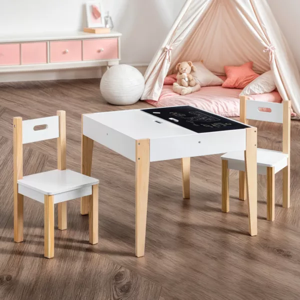 Tisch und 2 Kinderstühle Holz Tafel (H49,5 cm) Charlie Weiß