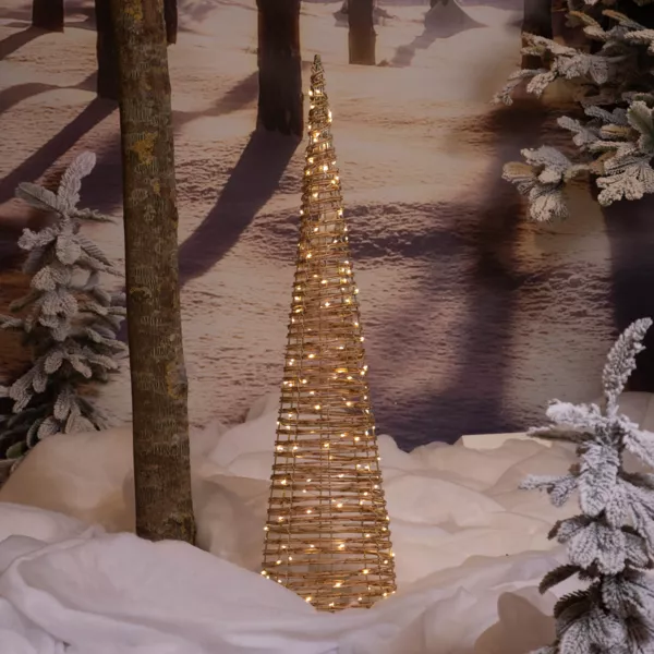 Lysende kegle 160 Micro LED (H90 cm) Flettet harpiks Natur/Varmt hvid