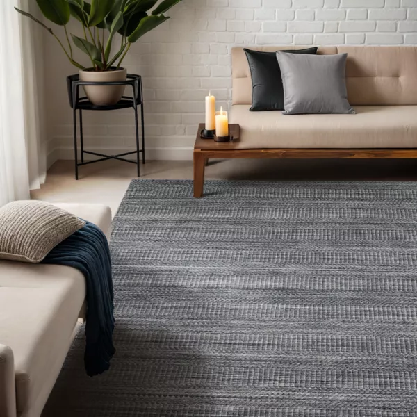 Alfombra rectangular de salón de material reciclado (160 x 230 cm) Aiko Gris