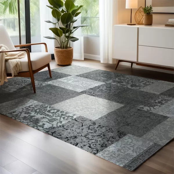 Rechthoekig jacquard vloerkleed (140 x 200 cm) Rishi Zwart en grijs