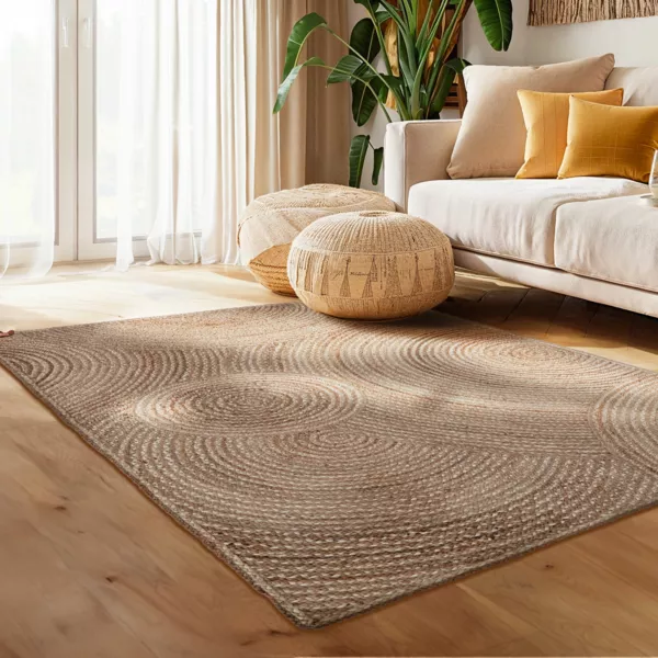 Alfombra rectangular de salón de yute trenzada a mano (140 x 200 cm) Neha Beige