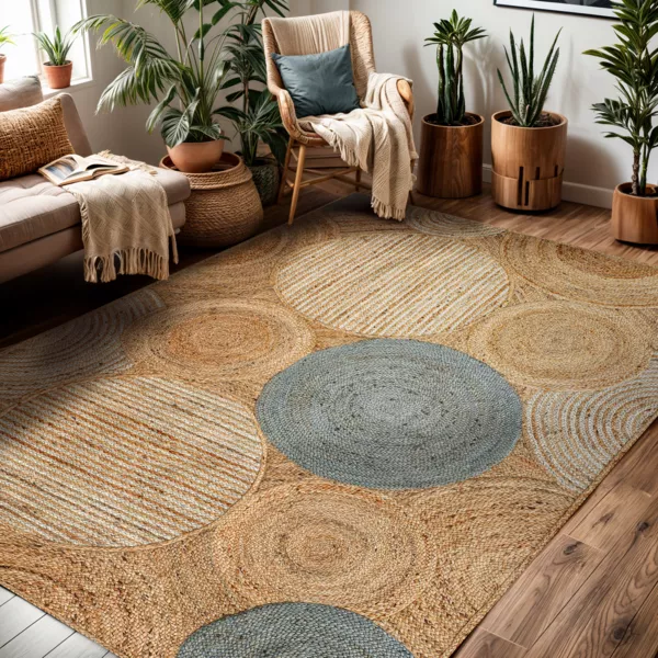 Alfombra rectangular de saln de yute tejida a mano (160 x 230 cm) Tara Marrn