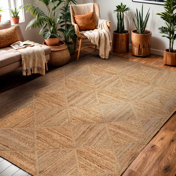 Rektangulrt stuegulvtppe i hndvvet jute (140 x 200 cm) Anaya Brun