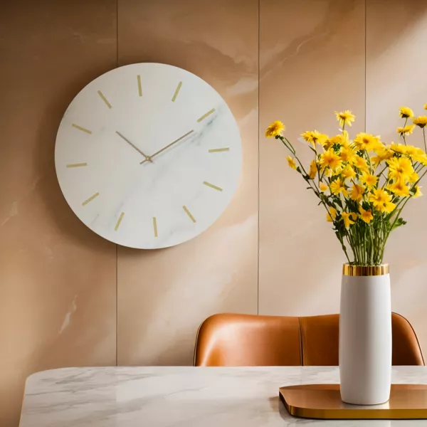 Reloj de pared de madera (D51 cm) Mármol blanco