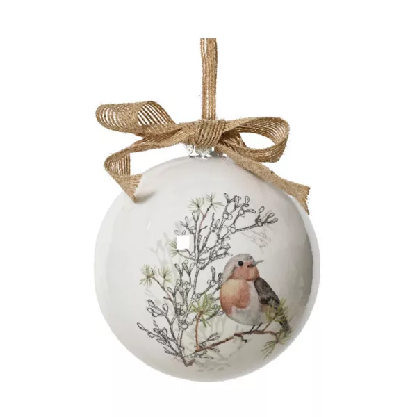 Weihnachtskugel (D100 mm) Wilder Spatz und  Knoten Naturfarben