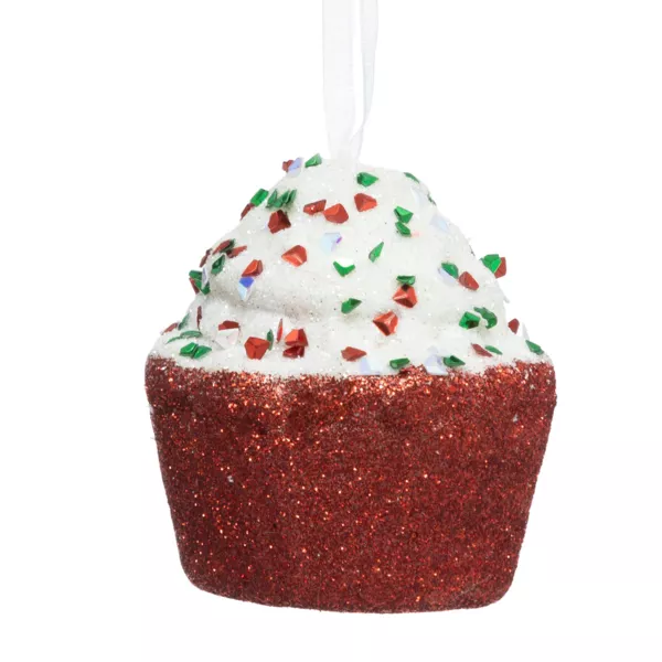 Cupcake de Noël à suspendre (H6 cm) Gourmandise Rouge pailleté
