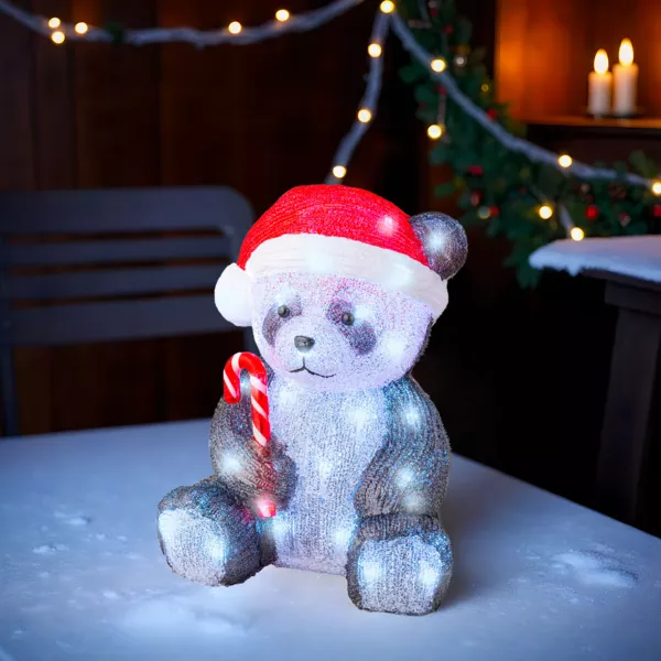 Lysende panda med 50 LED (H36 cm) Charlie Kold hvid
