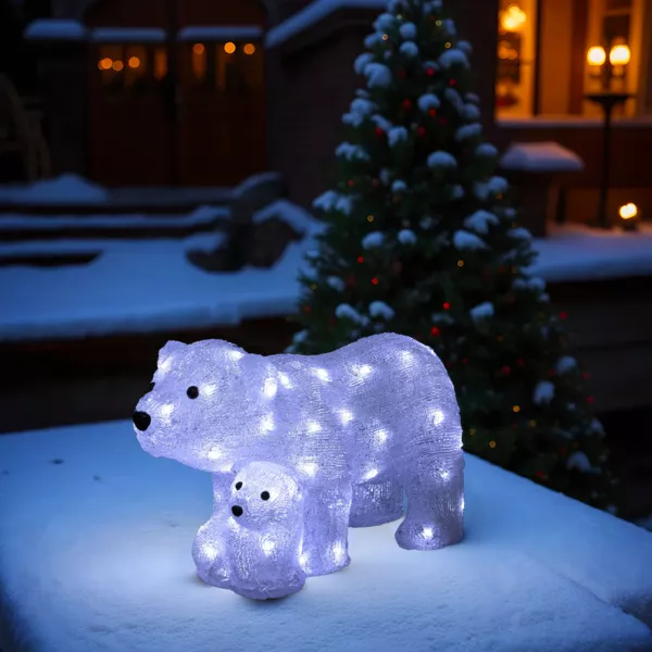 Famille d'ours polaire solaire 60 LED (H25 cm) Blanc froid
