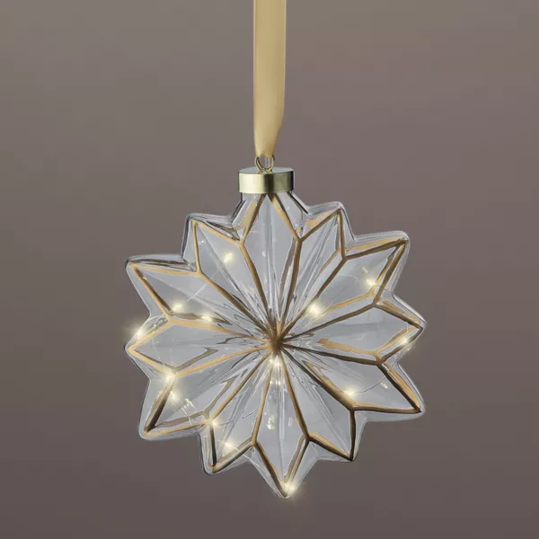 Fleur lumineuse en verre à piles 15 LED (D19 cm) Vintage Or et blanc chaud