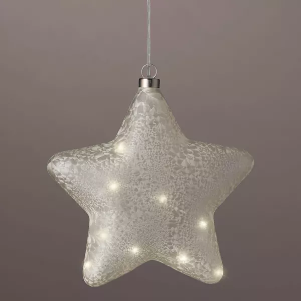 Étoile lumineuse en verre à piles 15 LED (D20 cm) Glacée Blanc chaud