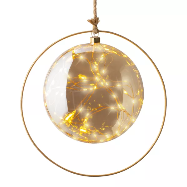 Suspension lumineuse à piles 40 LED (D26 cm) Lune d’Hiver Ambre et blanc chaud