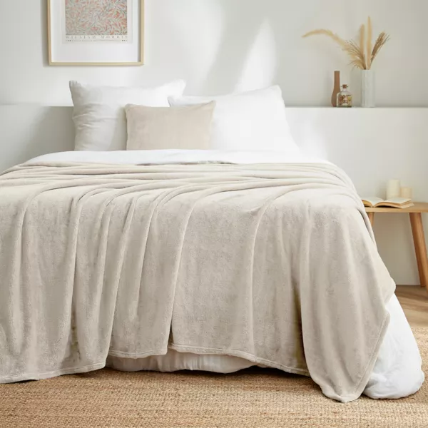 Plaid doux flanelle (180 x 230 cm) Didou Beige grège
