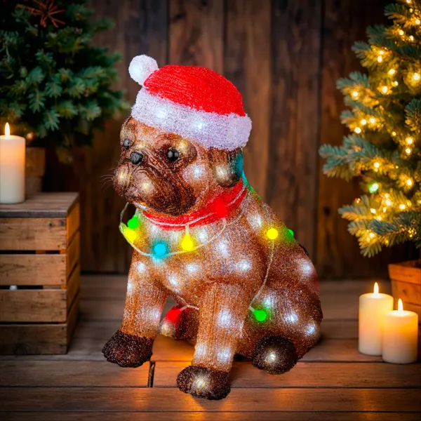 Lysende hund med 100 LED (H42 cm) Multifarvet Bulldog