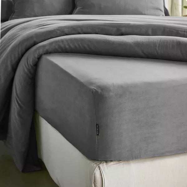 Hoeslaken gewassen TENCEL™ Lyocell (200 x 200 cm) Olivia Granietgrijs