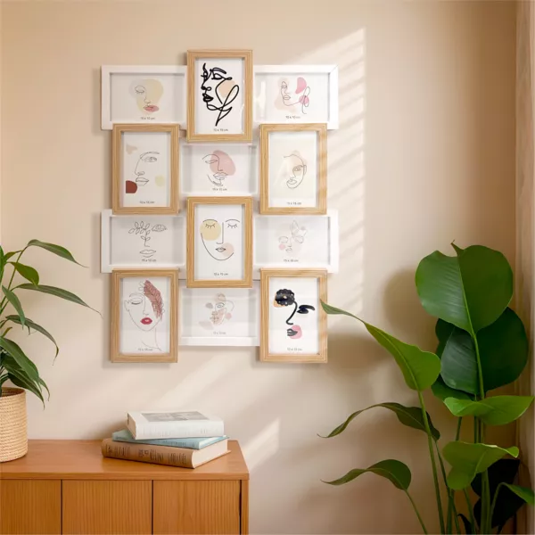 Muurcollage 12 foto's hout (H59 cm) Zola Beige