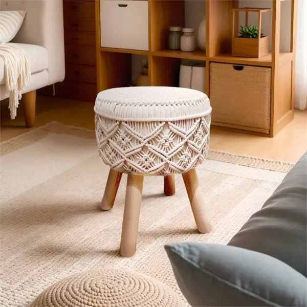 Taburete redondo macramé (A42 cm) Sofia Beige