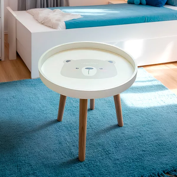 Mesa pequeña infantil madera (D33 cm) Osito Marrón