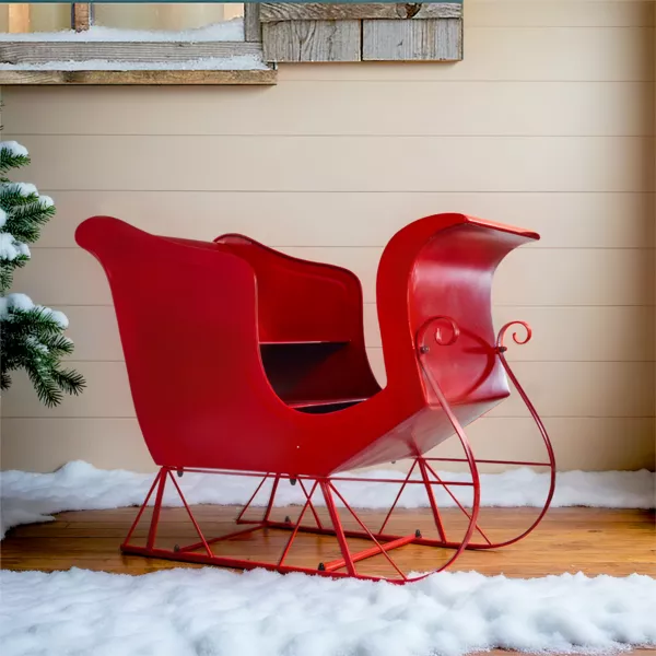 Metaalen Kerstman slee (H60 cm) Kerstmagie