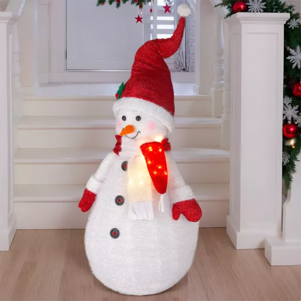Bonhomme de neige lumineux à piles (H120 cm) Pliable Rouge pailleté