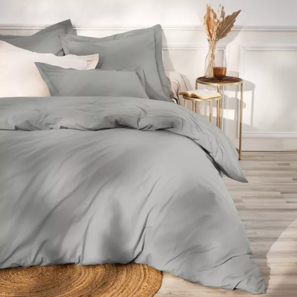 Housse de couette percale de coton (240 x 220 cm) Cali Gris clair