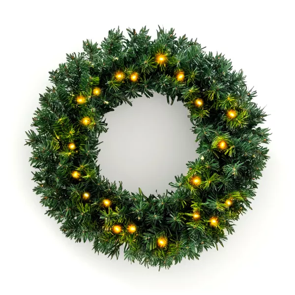 Julekrans med lys (D60 cm) Royal grøn og varm hvid