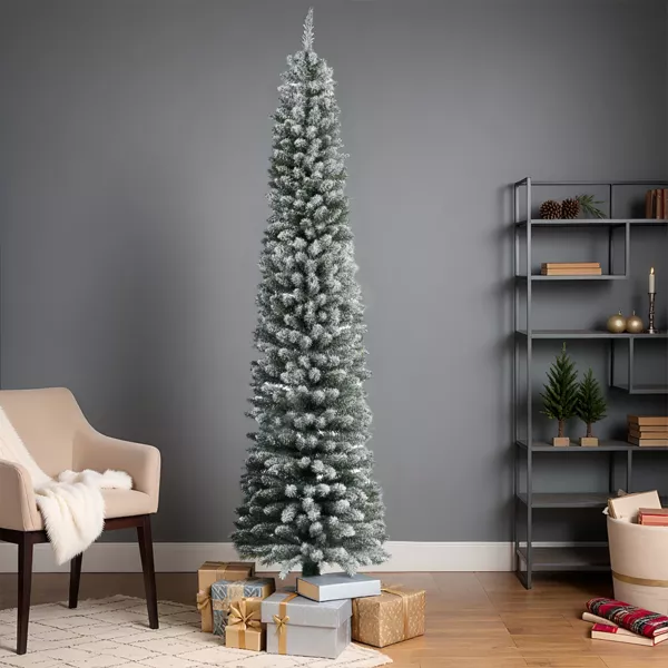 Sapin artificiel de Noël Narrow H240 cm Vert enneigé