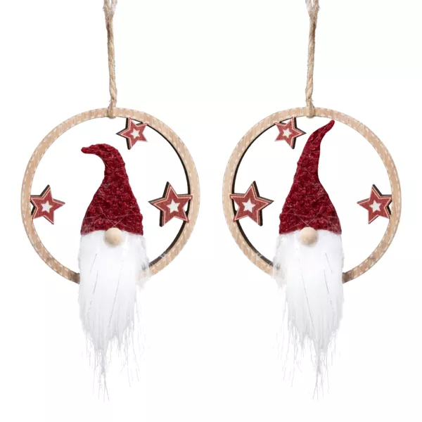 Lote de 2 duendes de Navidad para colgar (D9 cm) Ugo y caramelo de Navidad