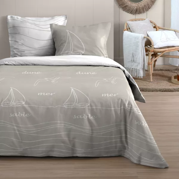 Housse de couette et deux taies coton (260 x 240 cm) Dunes Beige