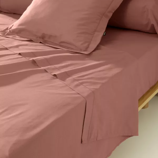 Drap plat percale de coton (240 x 300 cm) Cali Bois de rose