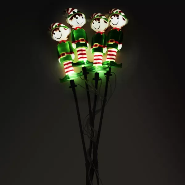 Lot de 4 piquets de jardin solaire (H40 cm) Lutin farceur lumineux Blanc chaud