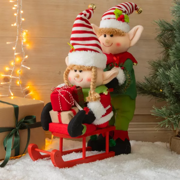 Drillevende nisser på kælk (H41 cm) Tvillingerne Multifarvet