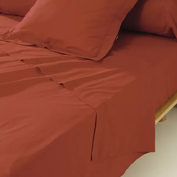 Drap plat percale de coton (240 x 300 cm) Cali Terracotta