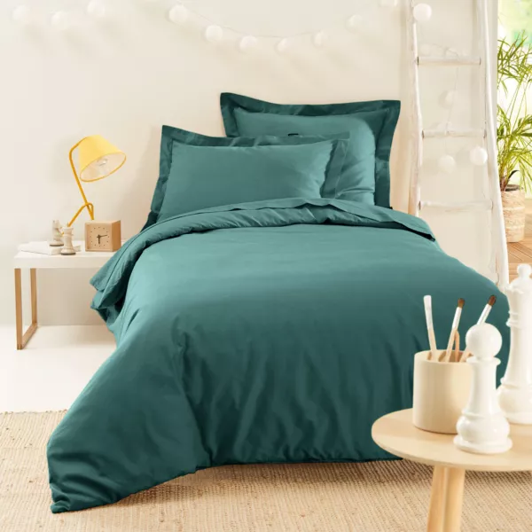Housse de couette percale de coton (140 x 200 cm) Cali Bleu canard