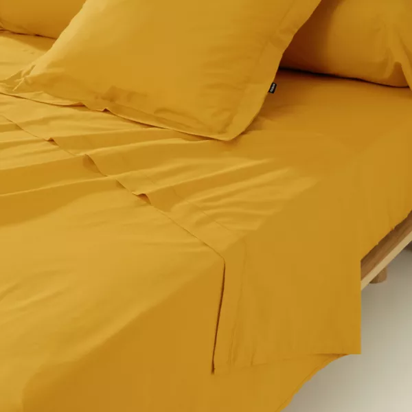Drap plat percale de coton (270 x 300 cm) Cali Jaune moutarde