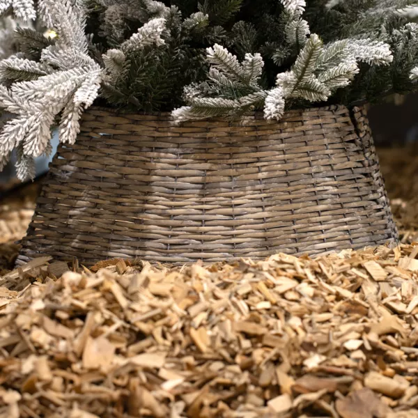 Cache pied de sapin en osier (D57 cm) Saule tressé Gris vieilli