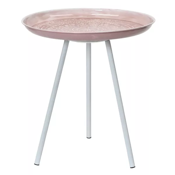 Table d'appoint ronde (H43 cm) Plateau émaillé Rose pâle