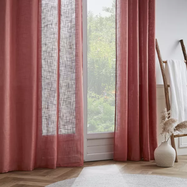 Vitrage linnen-effect met ringen (140 x 280 cm) Robin Terracotta