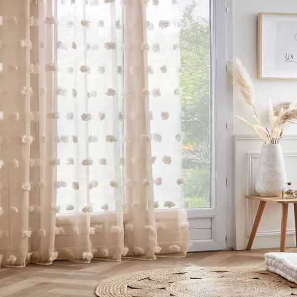 Vitrage met ringen en pompons (280 x 240 cm) Suzie Beige