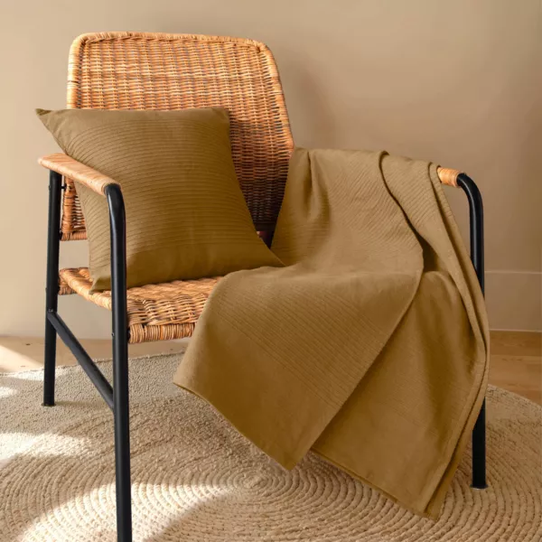Geworpen katoenen bed (130 x 160 cm) Léa Camel