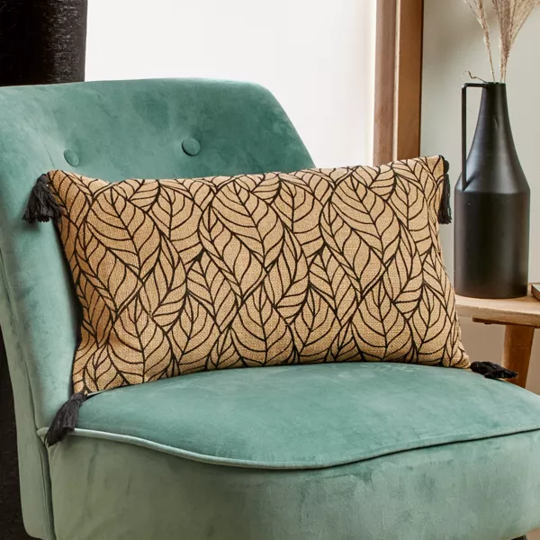 Cojín rectangular de algodón y yute (30 x 50 cm) Nama Negro