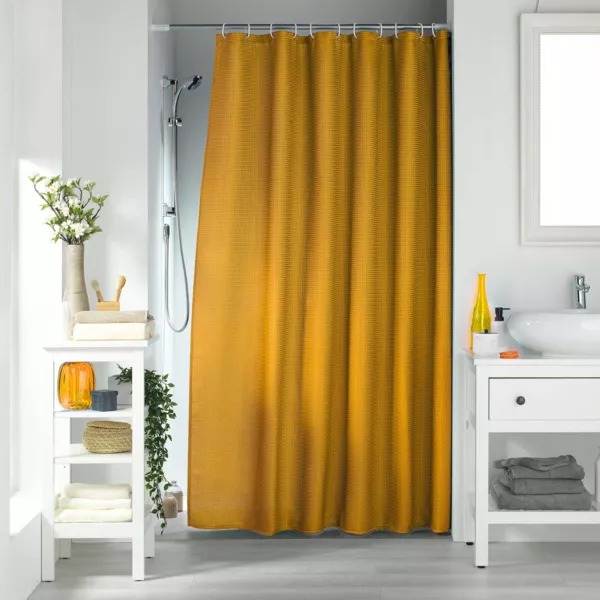 Rideau de douche effet tissé à anneaux (180 x 200 cm) Quartz Jaune ocre